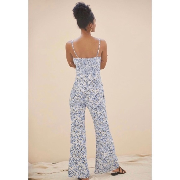 NWT Anthropologie Hutch Blue Motif Ditsy Floral Print Wide Leg Jumpsuit - Picture 2 of 13